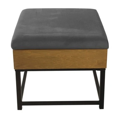 Wood and Metal Upholstered Storage Ottoman - HomePop Gray 4 Wood and Metal Upholstered Storage Ottoman - HomePop Gray - Image 2