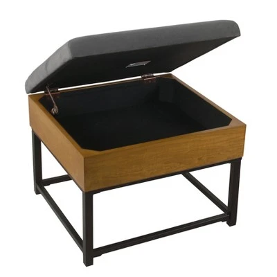 Wood and Metal Upholstered Storage Ottoman - HomePop Gray 5 Wood and Metal Upholstered Storage Ottoman - HomePop Gray - Image 3
