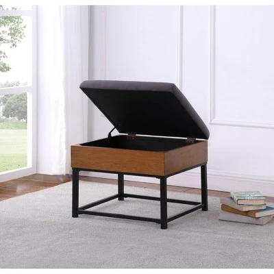 Wood and Metal Upholstered Storage Ottoman - HomePop Gray 8 Wood and Metal Upholstered Storage Ottoman - HomePop Gray - Image 6