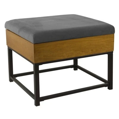 Wood and Metal Upholstered Storage Ottoman - HomePop Gray 15 Wood and Metal Upholstered Storage Ottoman - HomePop Gray - Image 13
