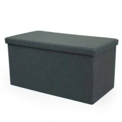 Heathered Storage Ottoman with Reversible Tray Cover Charcoal Gray - Humble Crew