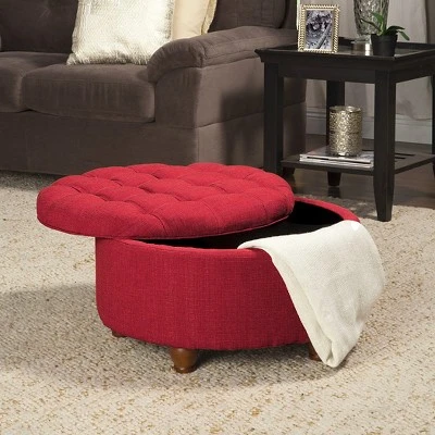 Tufted Round Cocktail Storage Ottoman Red - HomePop 4 Tufted Round Cocktail Storage Ottoman Red - HomePop - Image 2