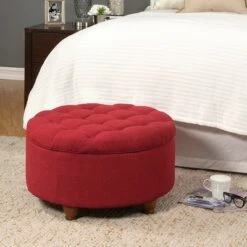 Tufted Round Cocktail Storage Ottoman Red - HomePop 13 Tufted Round Cocktail Storage Ottoman Red - HomePop -Ottomans Official Shop unnamed file 8750