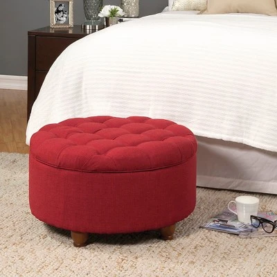 Tufted Round Cocktail Storage Ottoman Red - HomePop 5 Tufted Round Cocktail Storage Ottoman Red - HomePop - Image 3