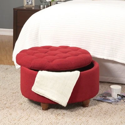 Tufted Round Cocktail Storage Ottoman Red - HomePop 6 Tufted Round Cocktail Storage Ottoman Red - HomePop - Image 4