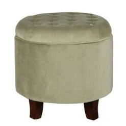Button Tufted Velvet Upholstered Wooden Ottoman with Hidden Storage - Benzara Green