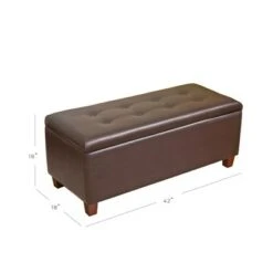 Large Faux Leather Storage Bench Chocolate Brown - HomePop