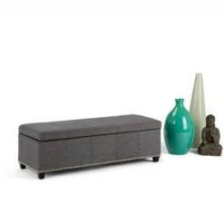 48" Large Stanford Storage Ottoman Linen Look Fabric - WyndenHall Slate Gray Linen Look Fabric
