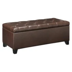 Tufted Wall Hugger Bench Storage Ottoman - Handy Living Brown