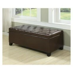 Tufted Wall Hugger Bench Storage Ottoman - Handy Living Brown -Ottomans Official Shop unnamed file 8889