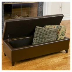 York Bonded Leather Storage Ottoman Bench - Christopher Knight Home Brown -Ottomans Official Shop unnamed file 8934