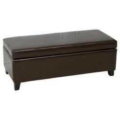 York Bonded Leather Storage Ottoman Bench - Christopher Knight Home Brown -Ottomans Official Shop unnamed file 8935