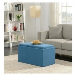 Designs4Comfort Sheridan Storage Bench with 2 Side Ottomans Soft Blue Fabric - Breighton Home -Ottomans Official Shop unnamed file 8972