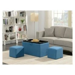 Designs4Comfort Sheridan Storage Bench with 2 Side Ottomans Soft Blue Fabric - Breighton Home -Ottomans Official Shop unnamed file 8973