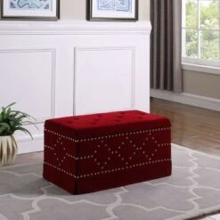 Ore International 2 Seating Nailhead Storage Bench Blue -Ottomans Official Shop unnamed file 8988