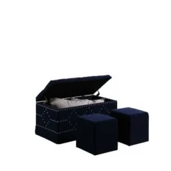 Ore International 2 Seating Nailhead Storage Bench Blue -Ottomans Official Shop unnamed file 8990
