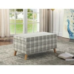 Plaid Storage Bench with 2 Seating Gray - Ore International -Ottomans Official Shop unnamed file 8992