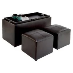 Sheridan Storage Bench w/2 Side Ottomans Espresso - Breighton Home