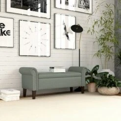 Rolled Arm Bench Storage Ottoman - Handy Living Granite Gray