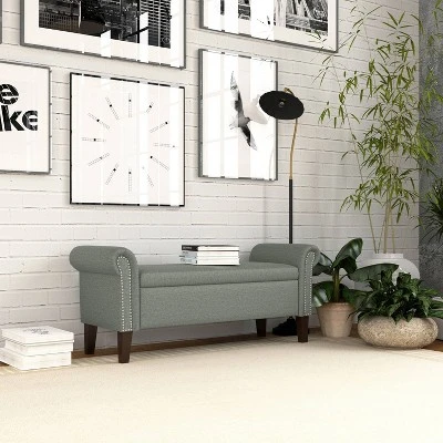 Rolled Arm Bench Storage Ottoman - Handy Living Granite Gray 3 Rolled Arm Bench Storage Ottoman - Handy Living Granite Gray