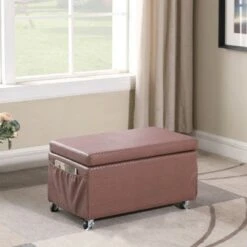 Ore International Storage Bench with Caster Wheels/Side Pockets Beige 10 Ore International Storage Bench with Caster Wheels/Side Pockets Beige -Ottomans Official Shop unnamed file 9007