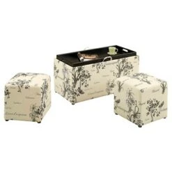 Sheridan Storage Bench w/2 Side Ottomans Botanical Print - Breighton Home -Ottomans Official Shop unnamed file 9015