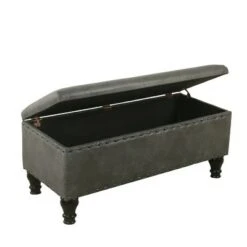 Large Storage Bench with Nailhead Trim Faux Leather - Homepop Gray -Ottomans Official Shop unnamed file 9024