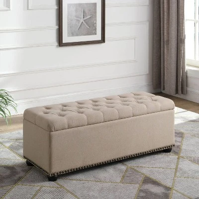 Storage Bench with 3 Seating Buff Beige - Ore International 4 Storage Bench with 3 Seating Buff Beige - Ore International - Image 2