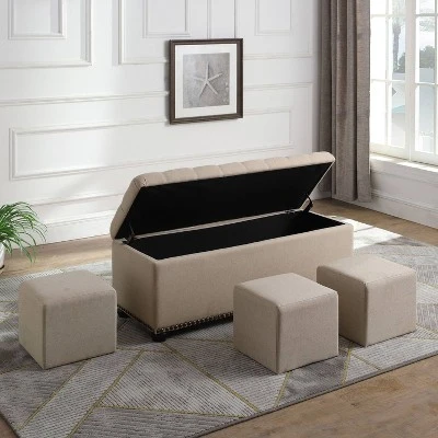 Storage Bench with 3 Seating Buff Beige - Ore International 5 Storage Bench with 3 Seating Buff Beige - Ore International - Image 3