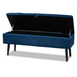 Caine Velvet Wood Storage Bench - Baxton Studio Black/dark Brown