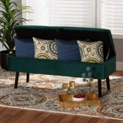 Caine Velvet Wood Storage Bench - Baxton Studio Black/dark Brown -Ottomans Official Shop unnamed file 9041