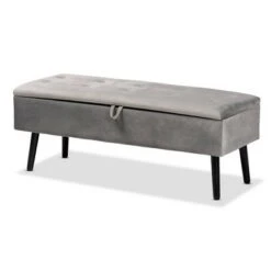 Caine Velvet Wood Storage Bench - Baxton Studio Black/dark Brown -Ottomans Official Shop unnamed file 9044