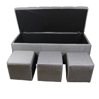 3pc Tufted Storage Bench with Ottoman Seating Gray - Ore International 3 3pc Tufted Storage Bench with Ottoman Seating Gray - Ore International