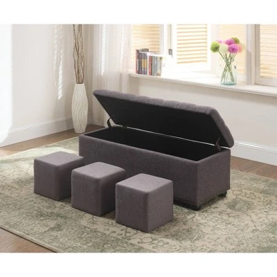 3pc Tufted Storage Bench with Ottoman Seating Gray - Ore International 5 3pc Tufted Storage Bench with Ottoman Seating Gray - Ore International - Image 3