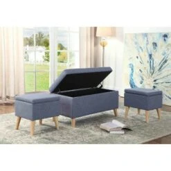 Set of 2 Storage Bench with Ottomans Blue - Ore International -Ottomans Official Shop unnamed file 9052