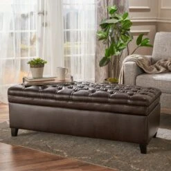 Juliana Tufted Faux Leather Storage Ottoman - Christopher Knight Home White