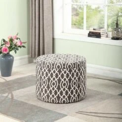 Round Geometric Storage Ottoman with Seating Gray/White - Ore International -Ottomans Official Shop unnamed file 9138