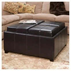 Dayton 4 - Tray Top Bonded Leather Storage Ottoman - Espresso Brown - Christopher Knight Home