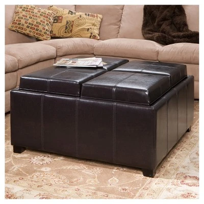 Dayton 4 - Tray Top Bonded Leather Storage Ottoman - Espresso Brown - Christopher Knight Home 3 Dayton 4 - Tray Top Bonded Leather Storage Ottoman - Espresso Brown - Christopher Knight Home