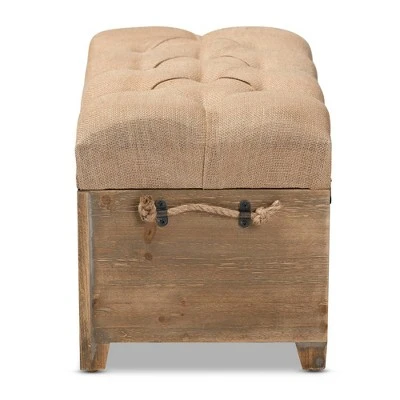 2pc Clement Fabric Upholstered Wood Spindle Storage Ottoman Trunk Set Beige/Brown - Baxton Studio 5 2pc Clement Fabric Upholstered Wood Spindle Storage Ottoman Trunk Set Beige/Brown - Baxton Studio - Image 3