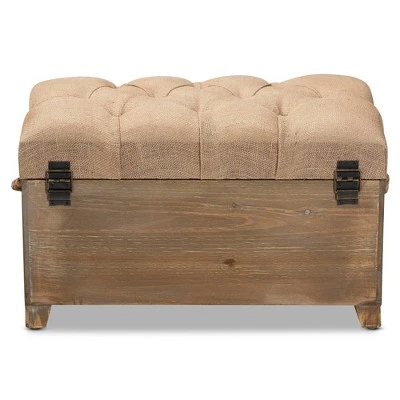 2pc Clement Fabric Upholstered Wood Spindle Storage Ottoman Trunk Set Beige/Brown - Baxton Studio 6 2pc Clement Fabric Upholstered Wood Spindle Storage Ottoman Trunk Set Beige/Brown - Baxton Studio - Image 4