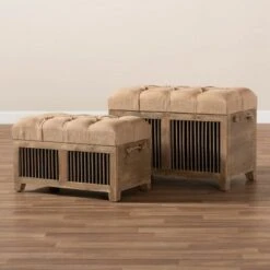 2pc Clement Fabric Upholstered Wood Spindle Storage Ottoman Trunk Set Beige/Brown - Baxton Studio 27 2pc Clement Fabric Upholstered Wood Spindle Storage Ottoman Trunk Set Beige/Brown - Baxton Studio -Ottomans Official Shop unnamed file 9277