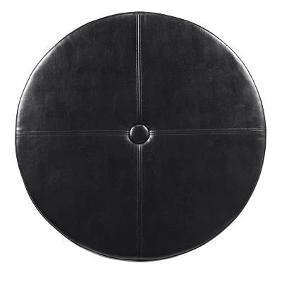 Winston Large Round Button Top Storage Ottoman Faux Leather Black - HomePop 3 Winston Large Round Button Top Storage Ottoman Faux Leather Black - HomePop