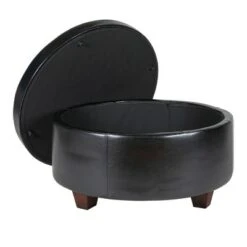 Winston Large Round Button Top Storage Ottoman Faux Leather Black - HomePop 9 Winston Large Round Button Top Storage Ottoman Faux Leather Black - HomePop -Ottomans Official Shop unnamed file 9286