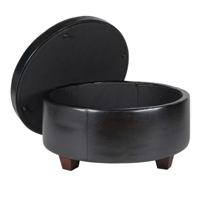 Winston Large Round Button Top Storage Ottoman Faux Leather Black - HomePop 6 Winston Large Round Button Top Storage Ottoman Faux Leather Black - HomePop - Image 4