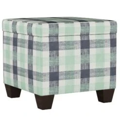 Fairland Square Storage Ottoman Check Navy Green - Threshold™