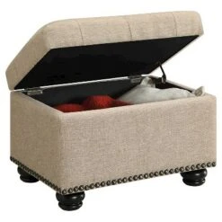 5th Avenue Storage Ottoman Tan Fabric - Breighton Home