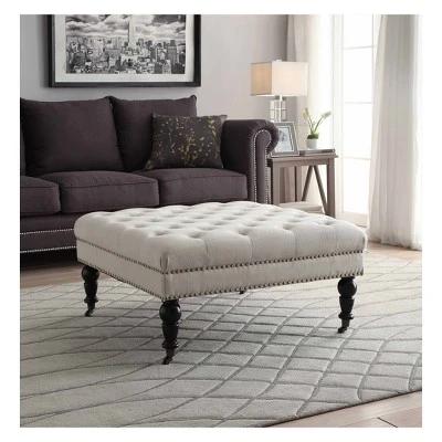 Isabelle Square Tufted Ottoman - Linon Natural 3 Isabelle Square Tufted Ottoman - Linon Natural