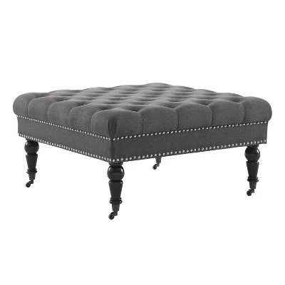 Isabelle Square Tufted Ottoman - Linon Natural 6 Isabelle Square Tufted Ottoman - Linon Natural - Image 4