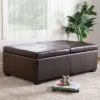 Joshua Bonded Leather Double Flip-Storage Ottoman Brown - Abbyson Living